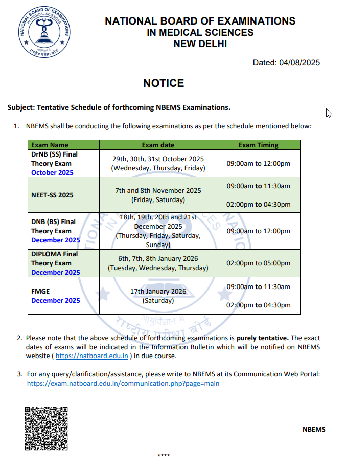NBEMS 2025 exam dates NEET ss 2025 DNB decemeber 2025 NBEMS Diploma 2025 Mentorexam solved papers