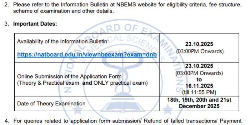 Applications open DNB Final theory exam Dec 2025