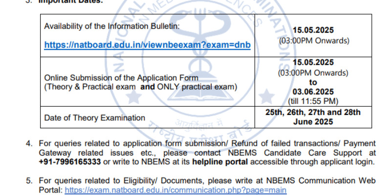 NBEMS DNB Theory exam June 2025 dates announced